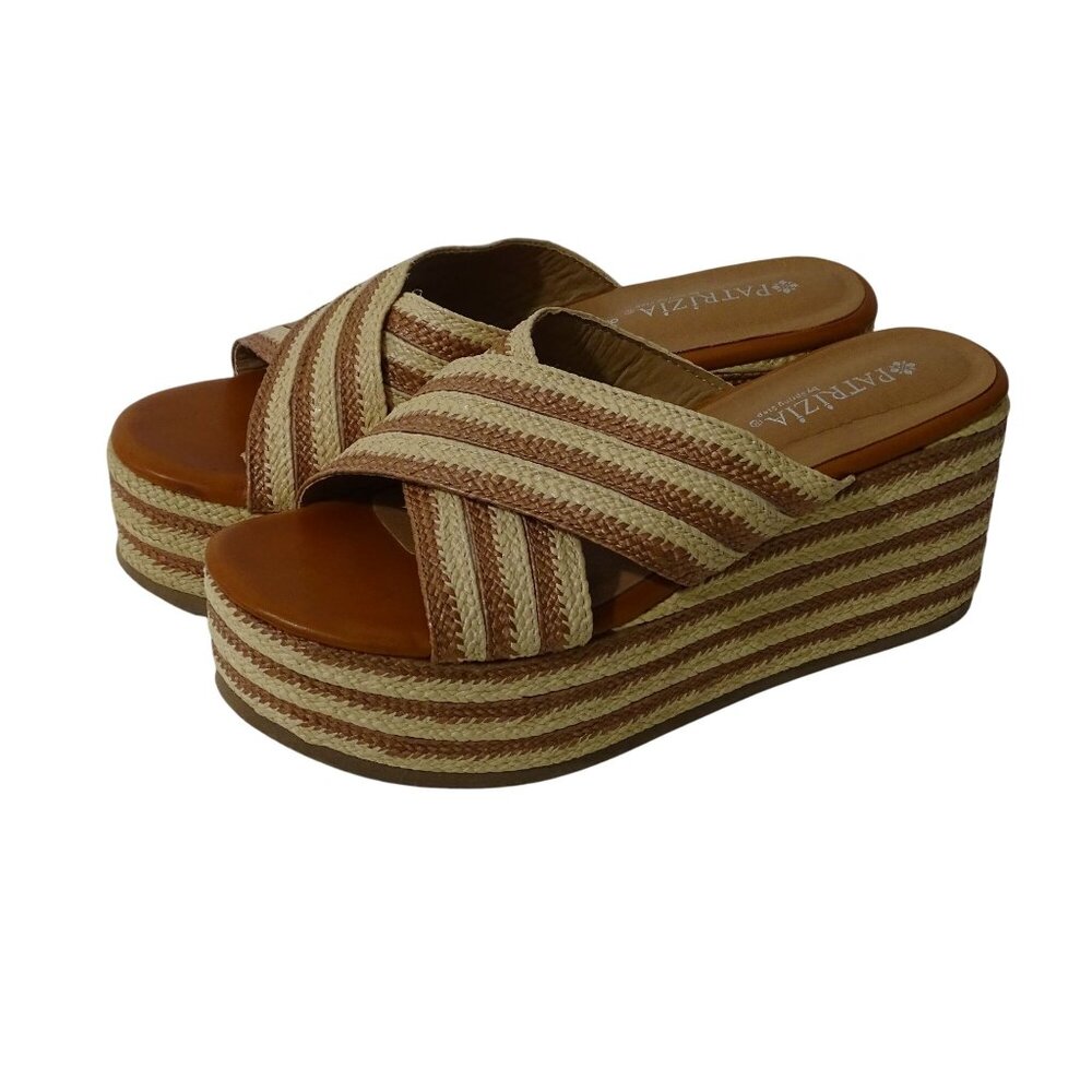 Patrizia By Spring Step Woven Platform Sandals Tan Stripe Slip-On Women Size 7.5